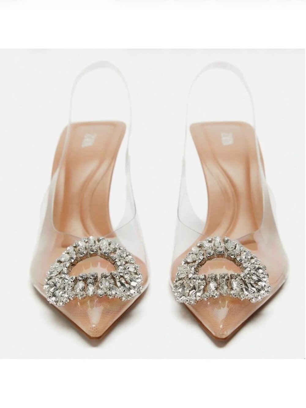 Zara Embellished Vinyl Heels Clear Nude Sz 7.5 NWT - Picture 2 of 11